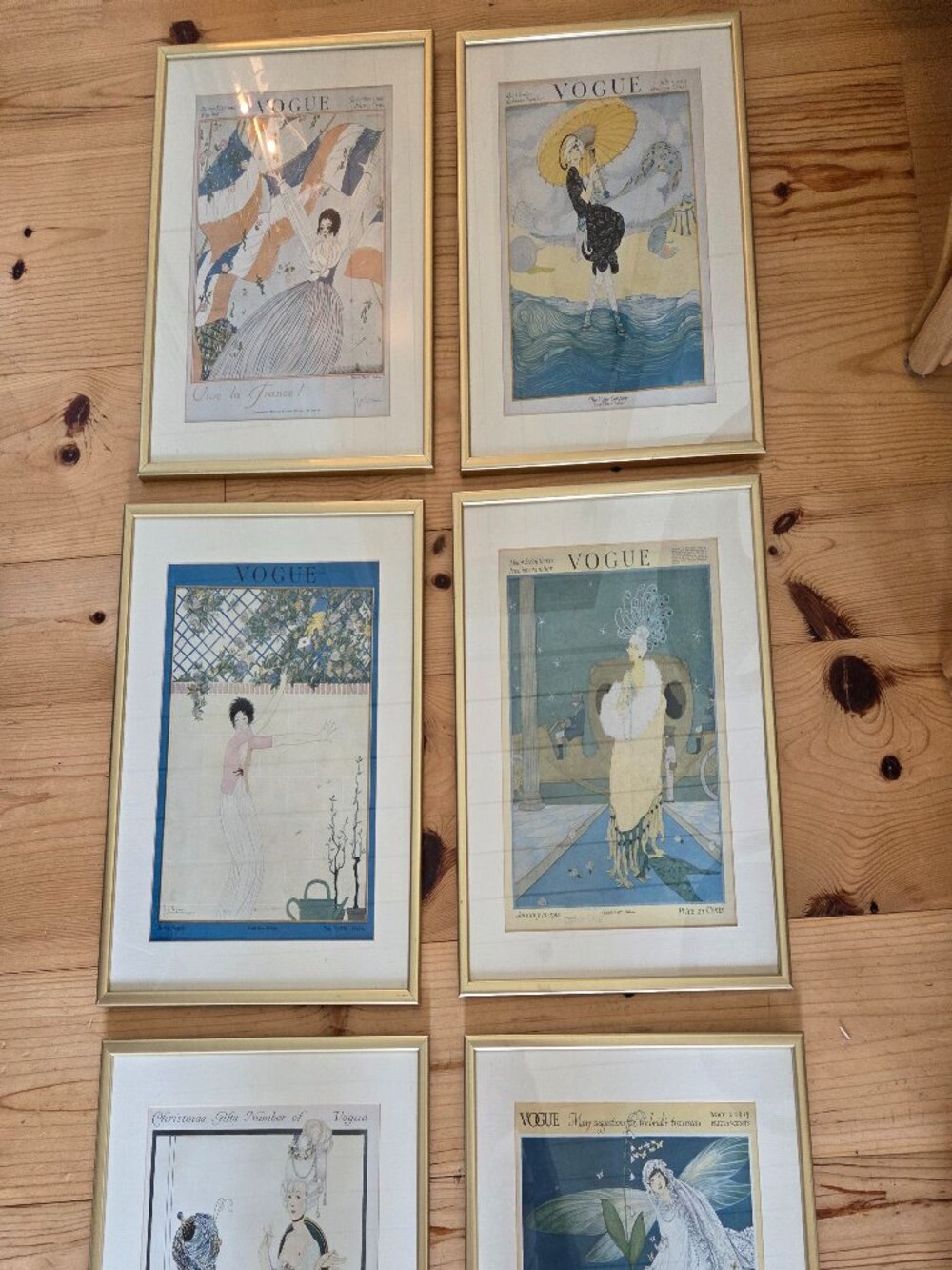 Six Antique Framed Original Vogue Covers